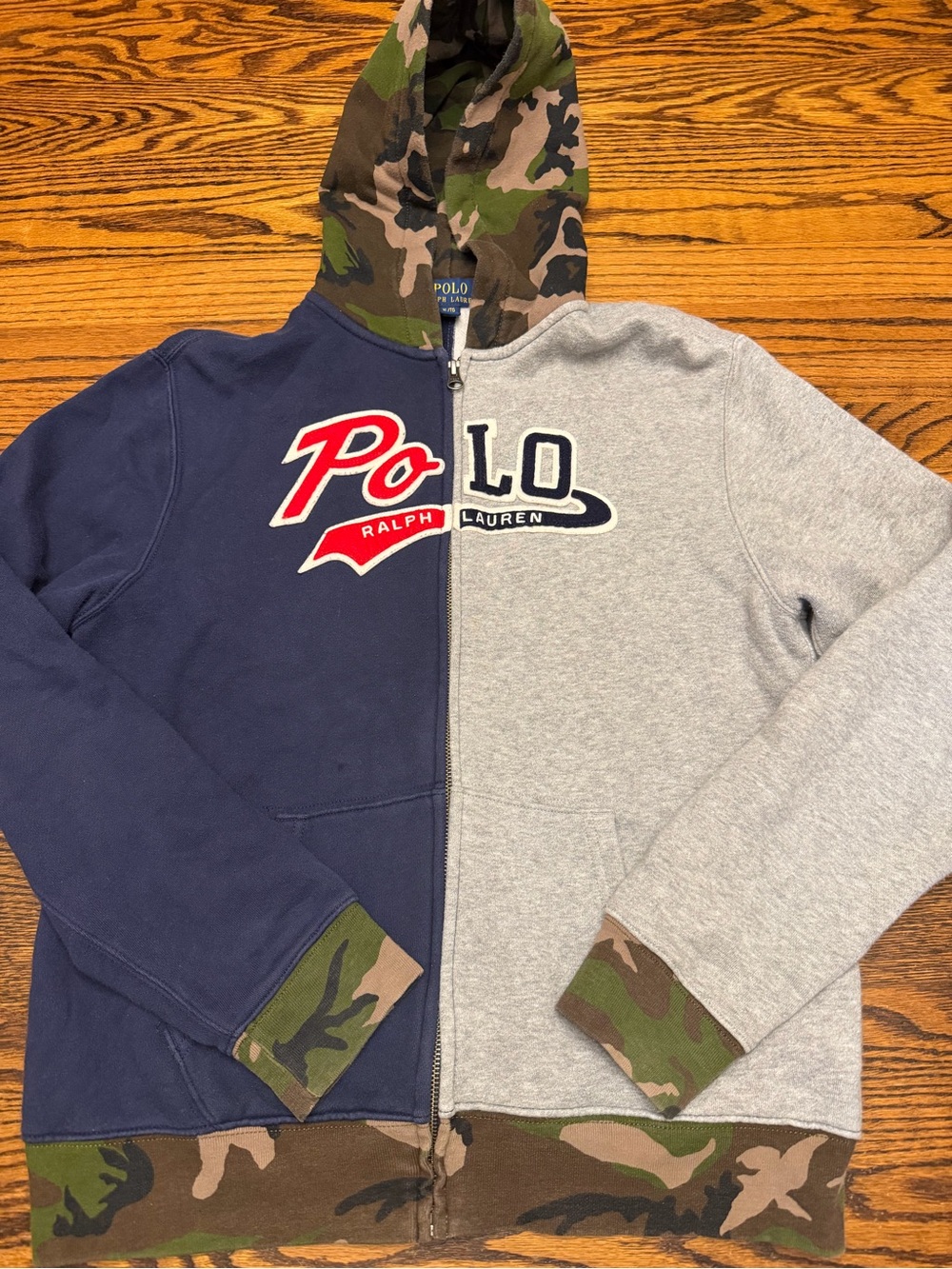 Ralph Lauren Split Navy & Gray Hoodie with Camo Trim